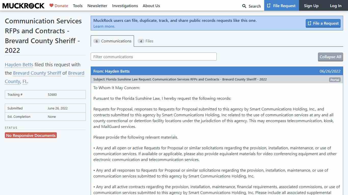 Communication Services RFPs and Contracts - Brevard County Sheriff - 2022 • MuckRock